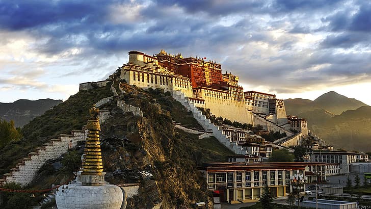 nature, landscape, Tibet, mountains, Asia, Potala Palace, monastery, HD wallpaper