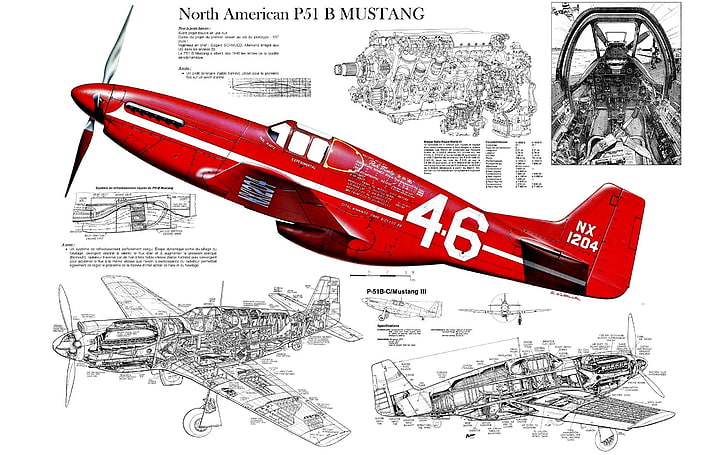 red North American P51 B Mustang, digital art, North American P-51 Mustang, HD wallpaper