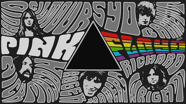 Pink Floyd, collage, digital art, music, selective coloring
