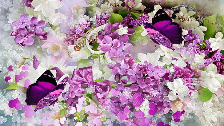 Rhapsody In Lavender, romantic, plumeria, papillon, frangipani, HD wallpaper