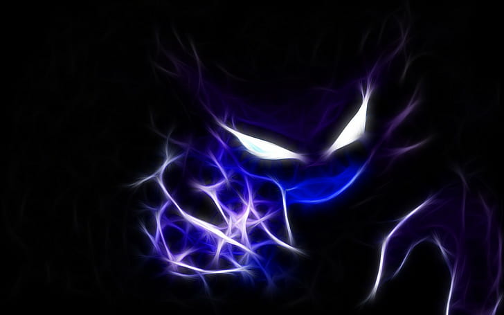 haunter pokemon first generation fractalius, blue, black background, HD wallpaper