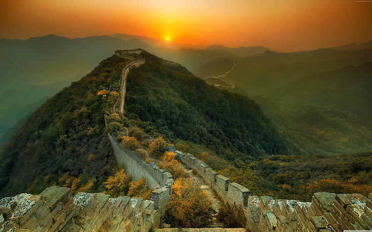 tourism, travel, sunset, Great Wall of China, HD wallpaper