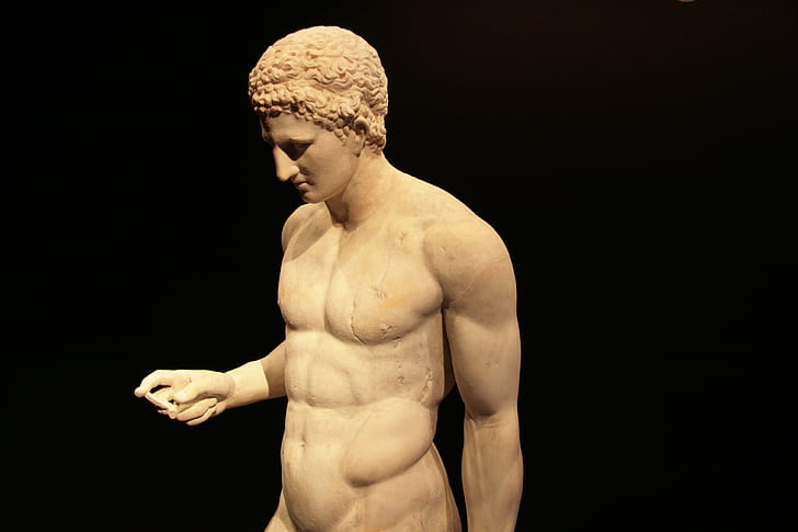sculpture statue greek mythology nude people, studio shot, black background