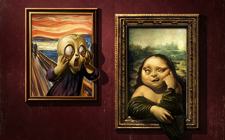 HD wallpaper: Mona lisa scream funny art, painting | Wallpaper Flare