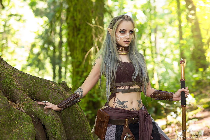 Genevieve, women outdoors, Wood Elves, ForbiddenRealm, tattoo