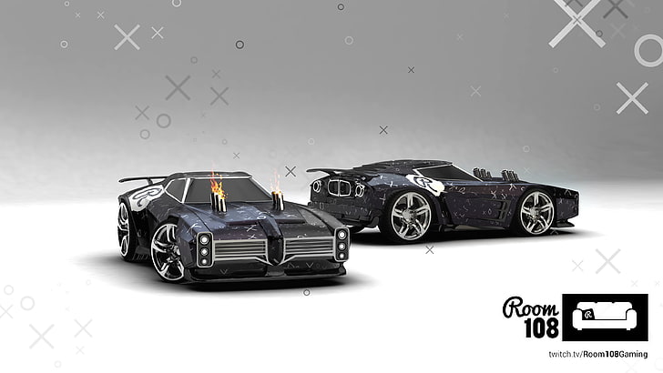two black sports cars, rocketleague, room108, Rocket League, motor vehicle, HD wallpaper