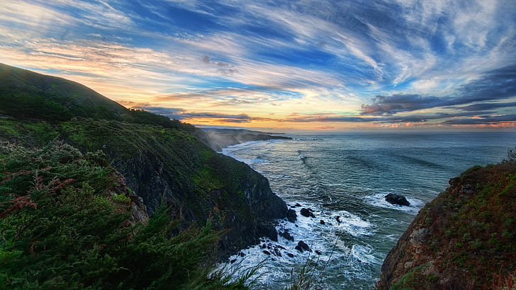 nature, water, Big Sur, California, landscape, sea, coast, cliff