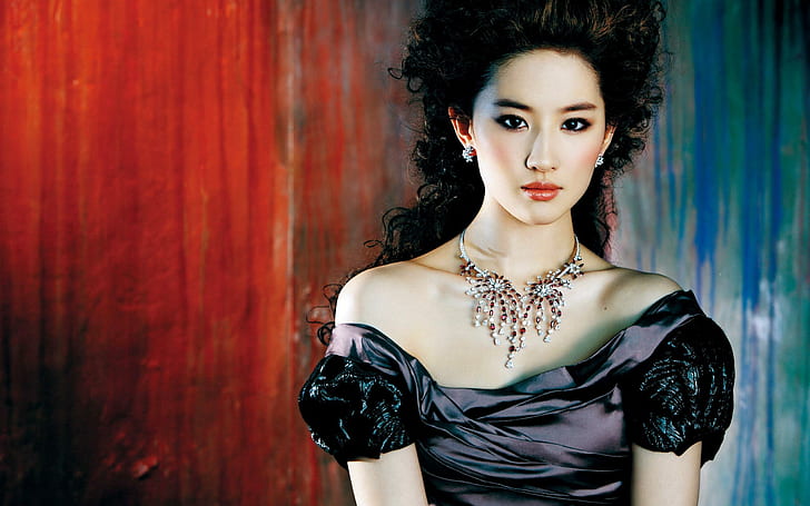 Liu Yifei Chinese Actress, women's black off shoulder dress, celebrities (iii), HD wallpaper
