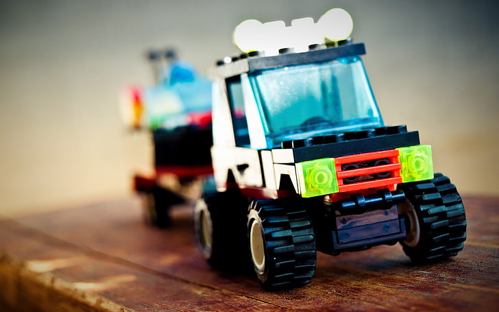 blue and white plastic toy truck, LEGO, toys, transportation