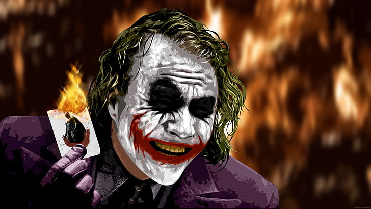DC Joker illustration, MessenjahMatt, cards, fire, The Dark Knight, HD wallpaper
