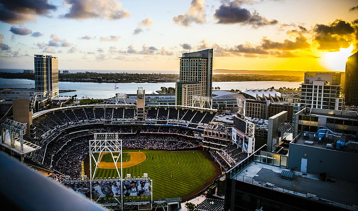 green and black metal frame, baseball, stadium, San Diego Padres, HD wallpaper