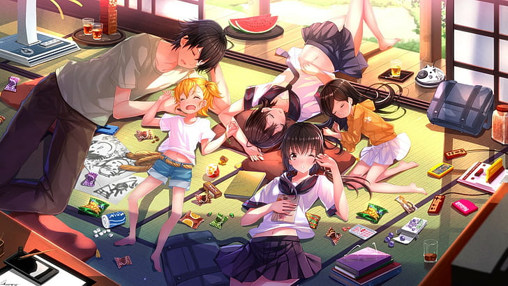 anime girls, Barakamon, Yamamura Miwa, sleeping, school uniform, HD wallpaper