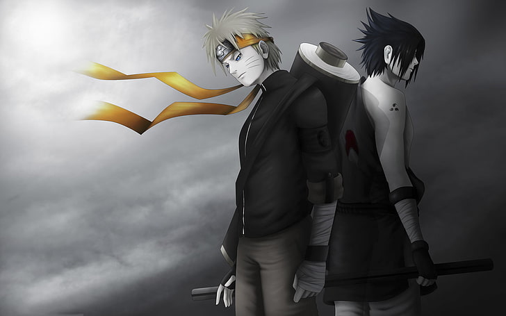 Uzumaki Naruto and Uchiha Sasuke illustration, art, Anime, superhero