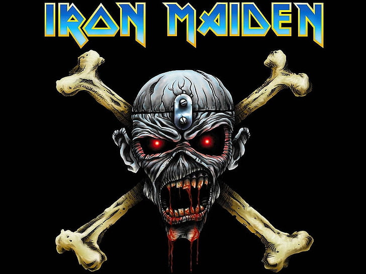 Iron Maiden digital wallpaper, Band (Music), bone, black background