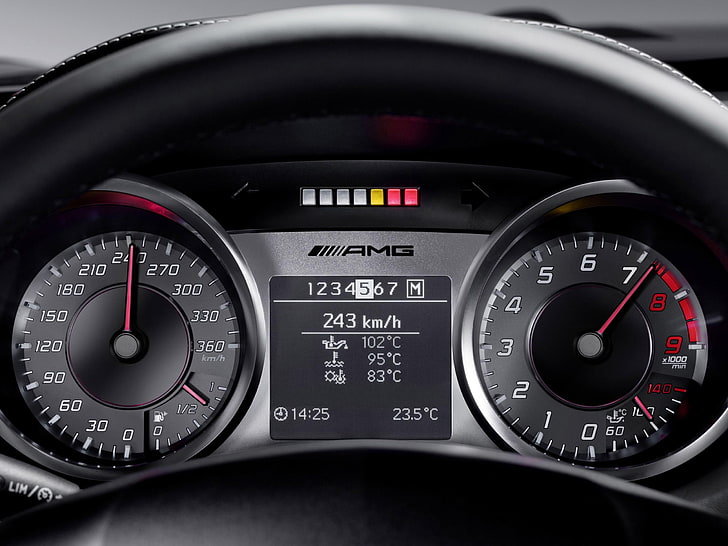 black and gray AMG digital analog instrument cluster panel, Arrows, HD wallpaper