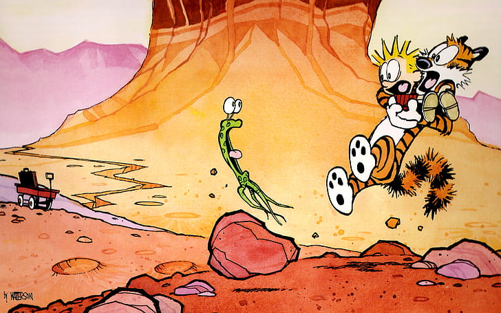 Calvin and Hobbes HD, cartoon/comic, HD wallpaper