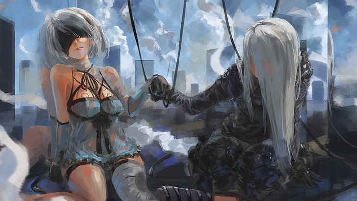 two female character illustration, video games, NieR, Nier: Automata, HD wallpaper