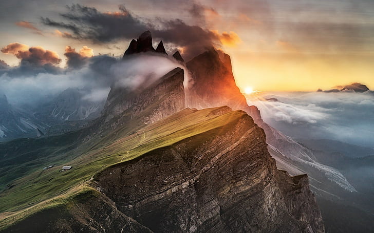 seiser alm landscape dolomites mountains, sky, environment, HD wallpaper