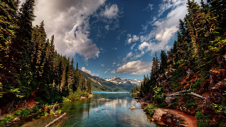 garibaldi lake, water, wilderness, sky, british columbia, reflection, HD wallpaper