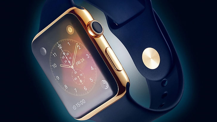 technology, smart watch, apple, apple watch, time, golden, band, HD wallpaper