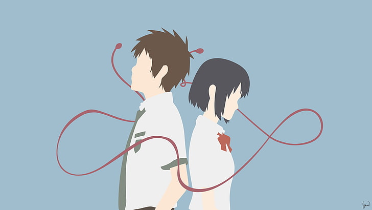 Your Name illustration, Kimi no Na Wa, minimalism, sky, two people