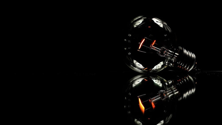light bulb, black, black background, studio shot, copy space