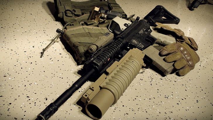 weapon, M4A4, Airsoft, gun, indoors, rifle, no people, technology, HD wallpaper
