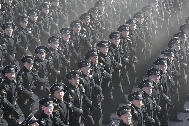 men's black armed forced uniform, Russian Navy, soldier, parade