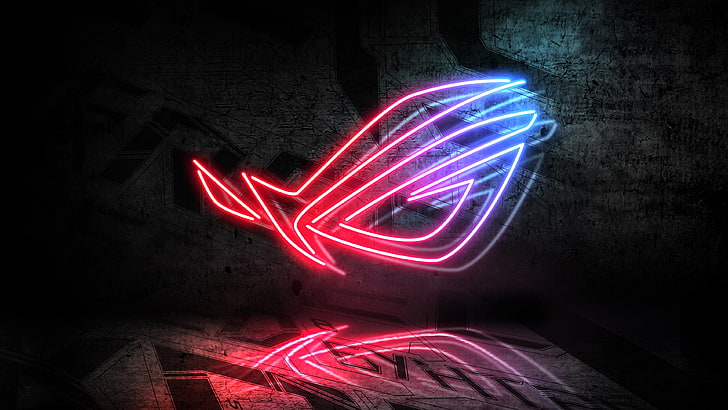 logo, neon, Republic of Gamers, ASUS, illuminated, night, red
