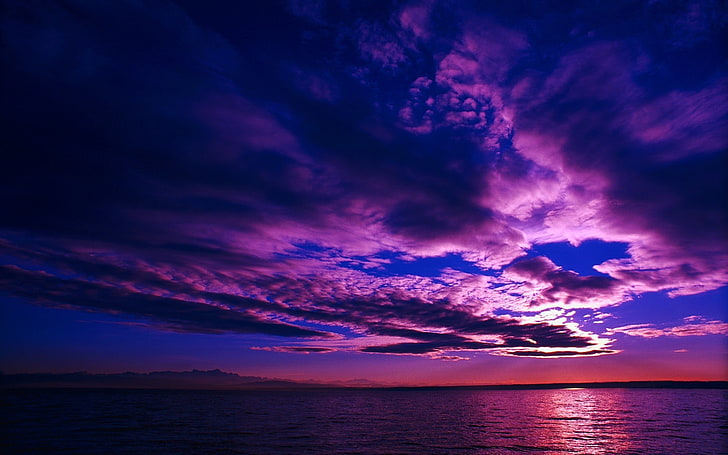 nature, landscape, water, clouds, sea, sunset, horizon, reflection, HD wallpaper