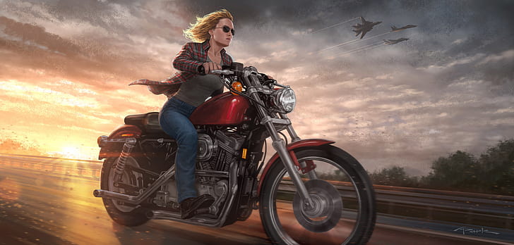 Hd Wallpaper Movie Captain Marvel Blonde Brie Larson Motorcycle Wallpaper Flare
