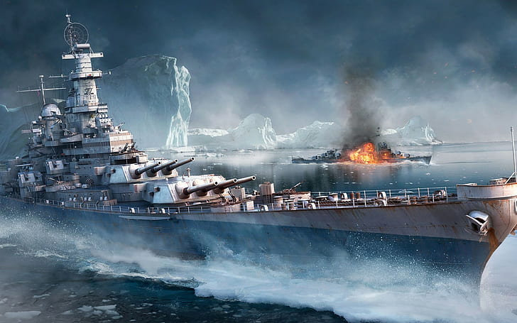 artwork, video games, World of Warships, battleships, iceberg