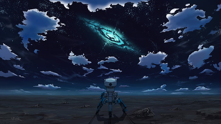 night, Rakuen Tsuihou, space, sky, nature, cloud - sky, water, HD wallpaper