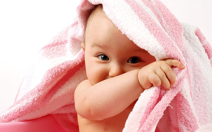 HD wallpaper: baby, brown, child, cute, eyes, girl, nice, pink, smile,  towel | Wallpaper Flare