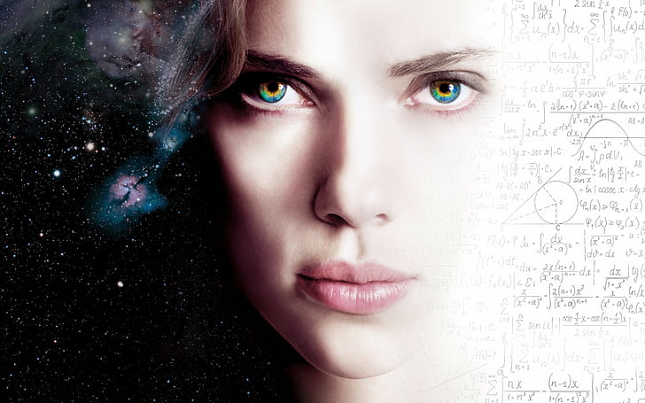 Scarlett Johansson HD, abstraction, Symbols, Formulas, stars, HD wallpaper
