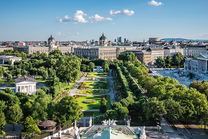 green tree, vienna, austria, capital, travel, view from above, HD wallpaper