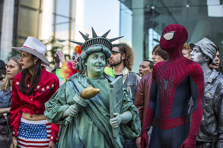 the statue of liberty, spider-man, Andrew Garfield, The Amazing Spider-Man 2, HD wallpaper
