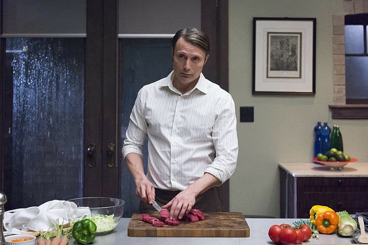 Hannibal, series, man, actor, knife, vegetables, TV show, NBC, HD wallpaper