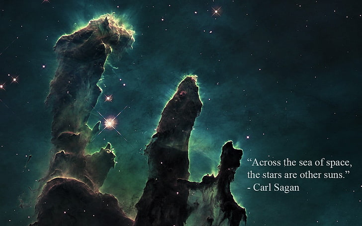 nebula digital wallpaper, Pillars of Creation, Carl Sagan, quote