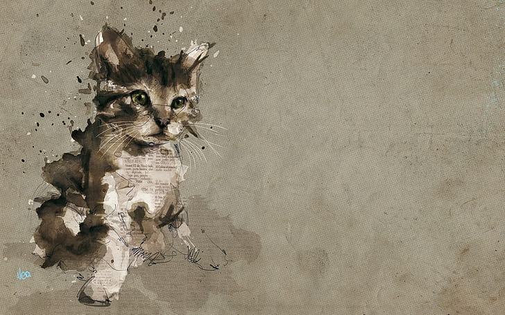 Cat, Painting, Kitten, Paper, Paint Splatter, 1920x1200