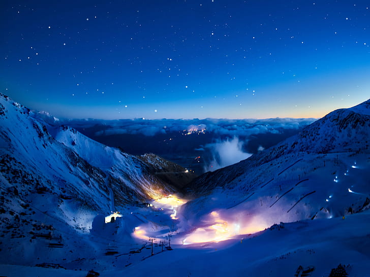 silhouette photo of fire on mountains during nighttime, The Remarkables, HD wallpaper