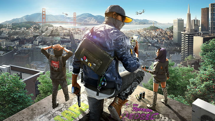 men's blue jacket, Watch_Dogs 2, outdoors, people, travel, architecture, HD wallpaper