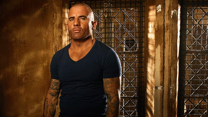 man in blue v-neck shirt photography, Dominic Purcell, Lincoln Burrows