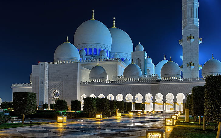 Sheikh Zayed Mosque Abu Dhabi United Arab Emirates Photography At Night Close Up Desktop Wallpaper Hd 1920×1200, HD wallpaper