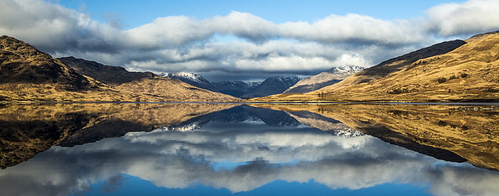 Loch Arklet, brown mountain, Europe, United Kingdom, Nature, Beautiful, HD wallpaper