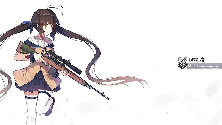 anime, anime girls, gun, weapon, sniper rifle, M14, long hair, HD wallpaper