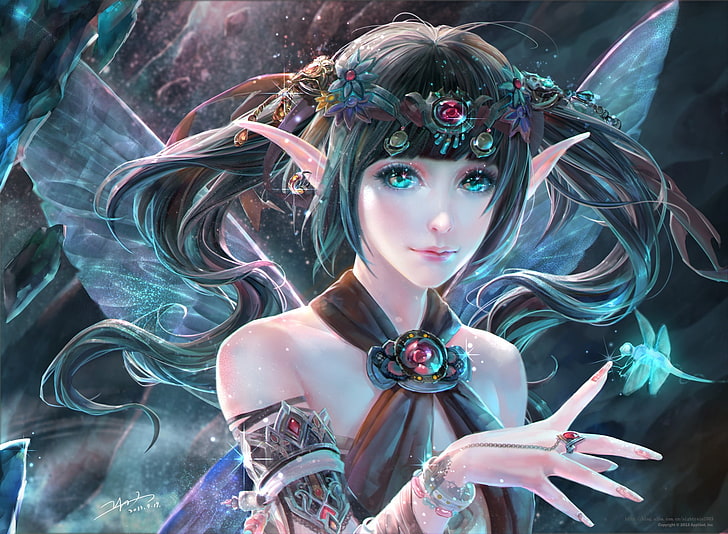 female anime character digital wallpaper, elves, fantasy art, HD wallpaper