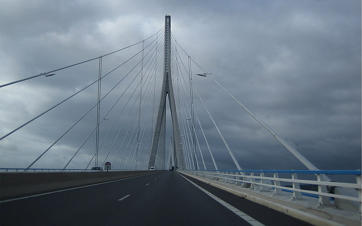 silver suspension bridge, millau viaduct, france, sky, bridge - Man Made Structure, HD wallpaper