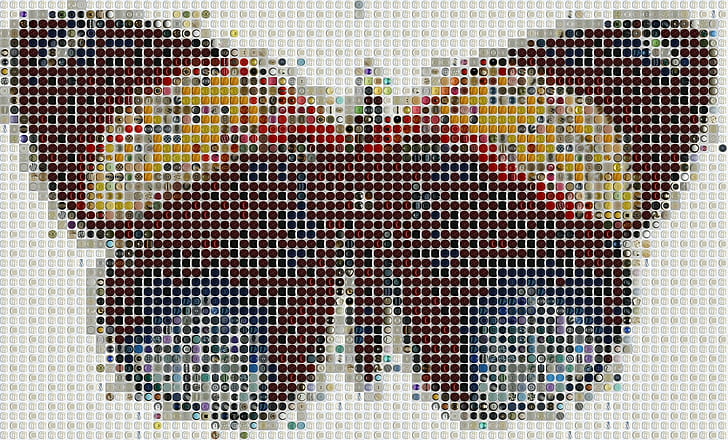 artwork, mosaic, butterfly, buttons, white background, colorful, HD wallpaper