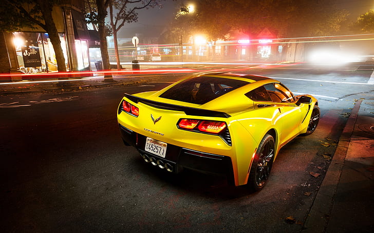 Yellow Chevrolet Corvette Stingray, stingray z51, muscle car, HD wallpaper